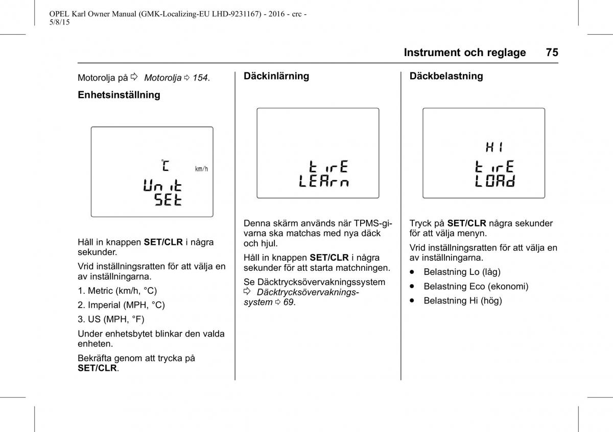 Opel Karl instruktionsbok / page 76