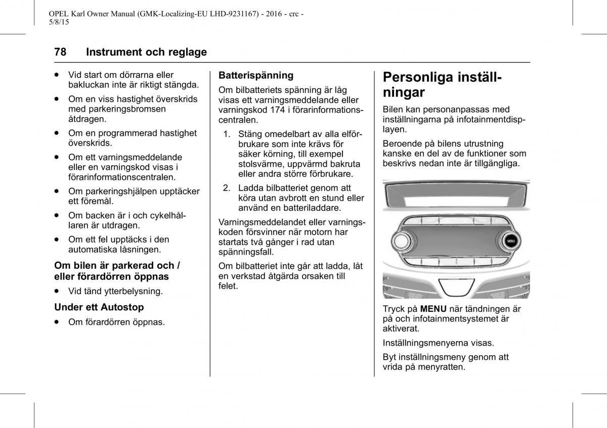 Opel Karl instruktionsbok / page 79