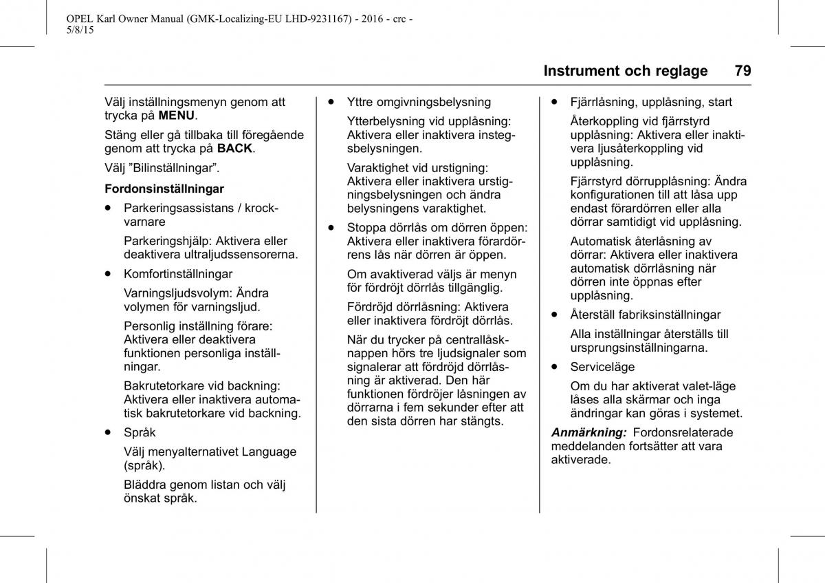 Opel Karl instruktionsbok / page 80