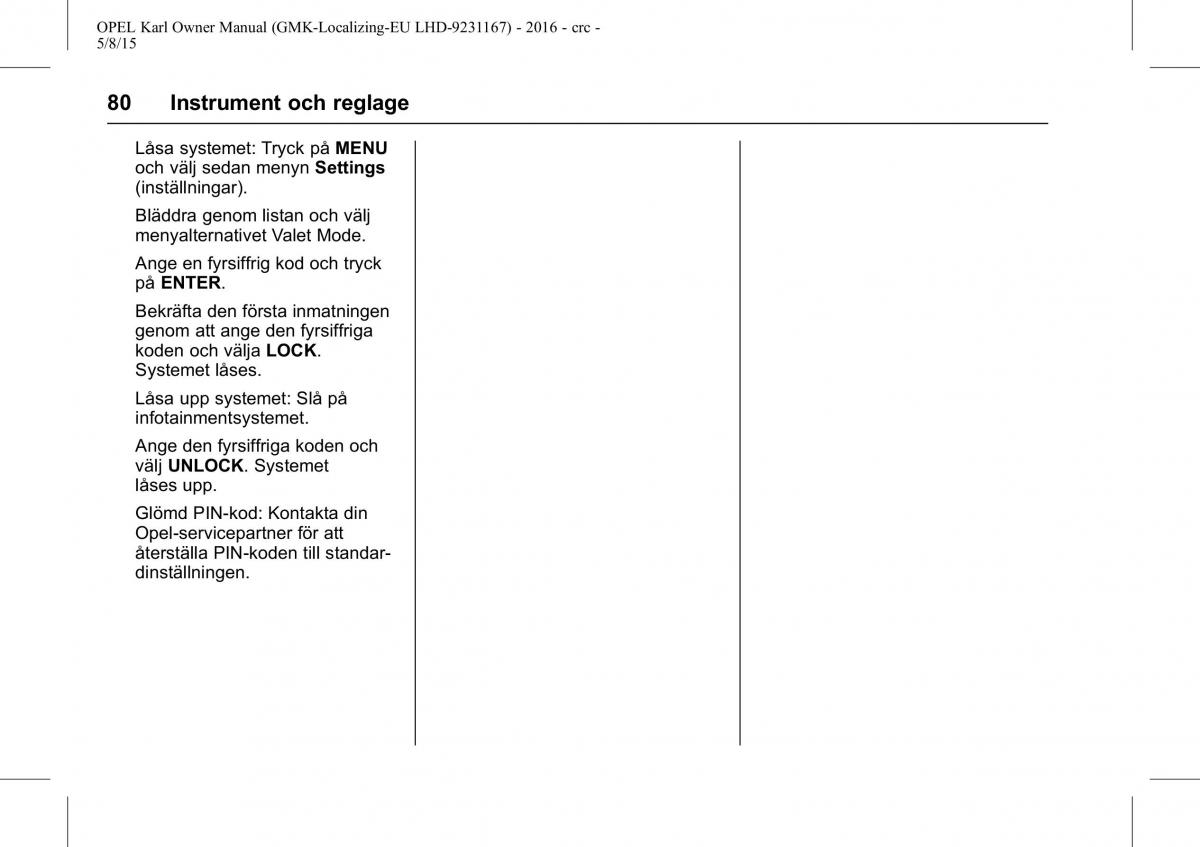 Opel Karl instruktionsbok / page 81