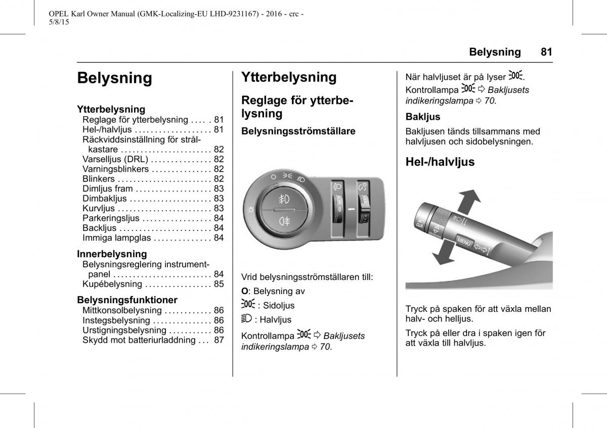 Opel Karl instruktionsbok / page 82