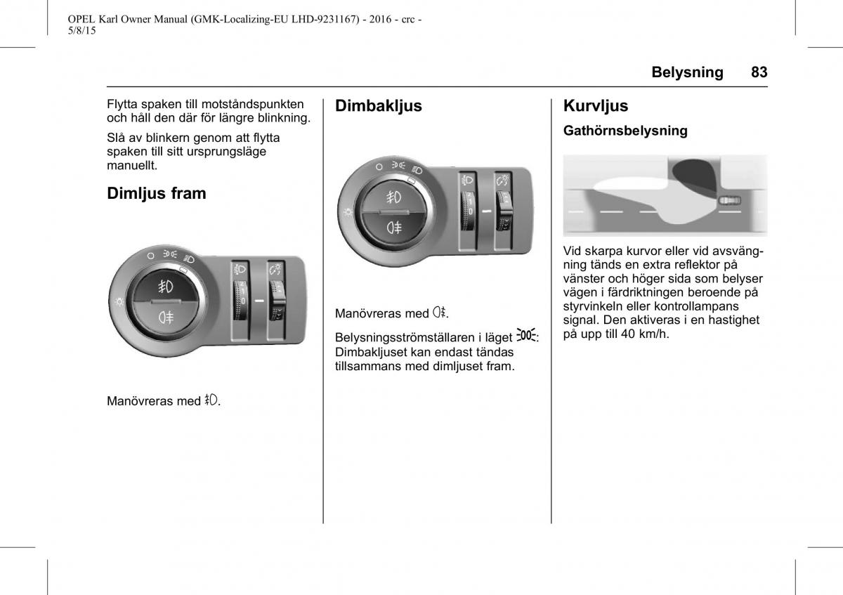 Opel Karl instruktionsbok / page 84