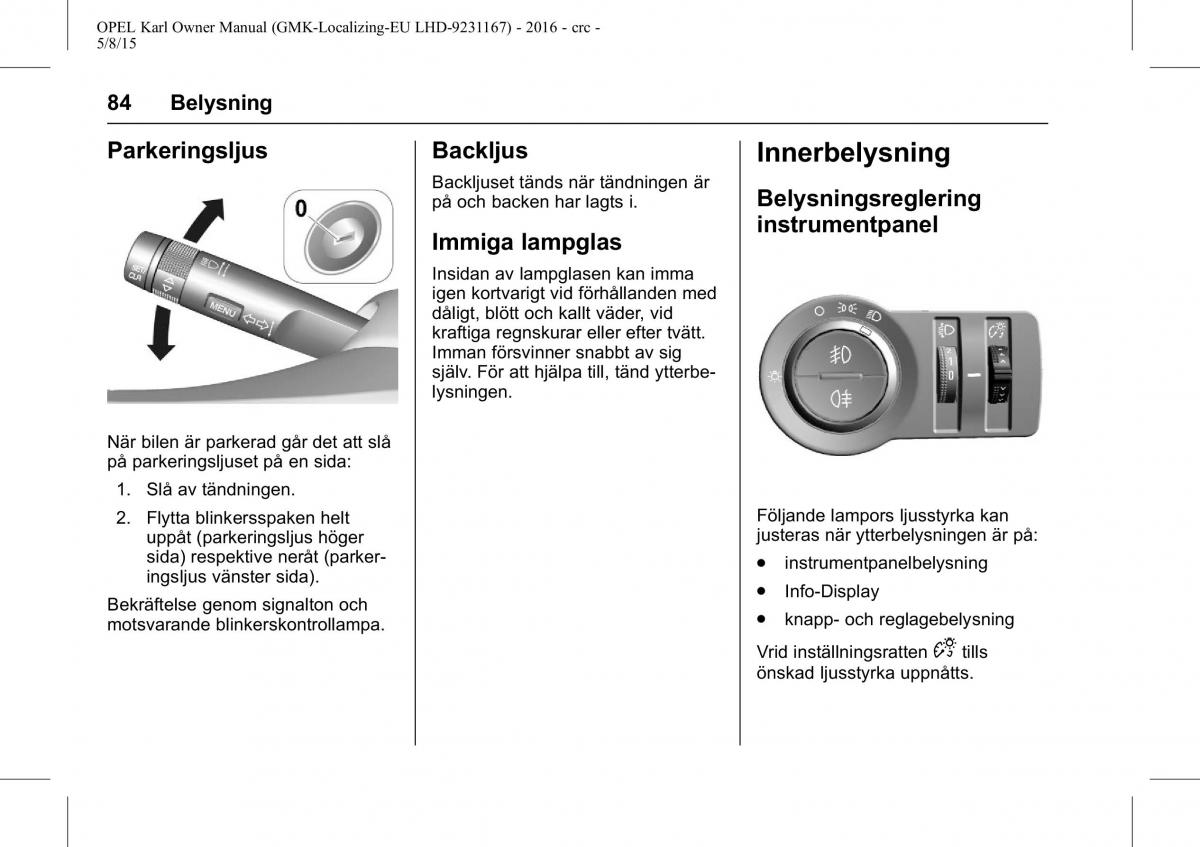 Opel Karl instruktionsbok / page 85