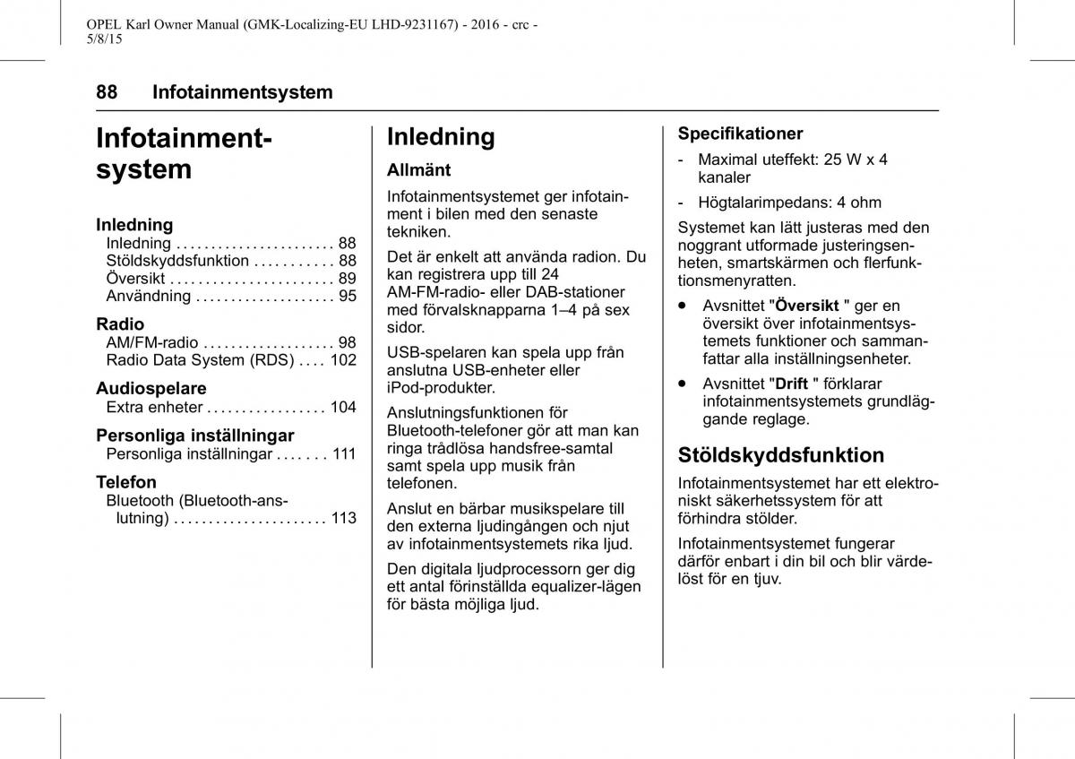 Opel Karl instruktionsbok / page 89