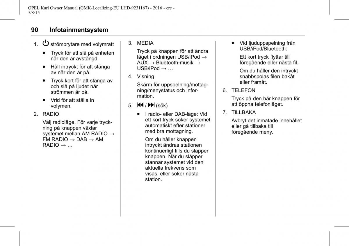 Opel Karl instruktionsbok / page 91