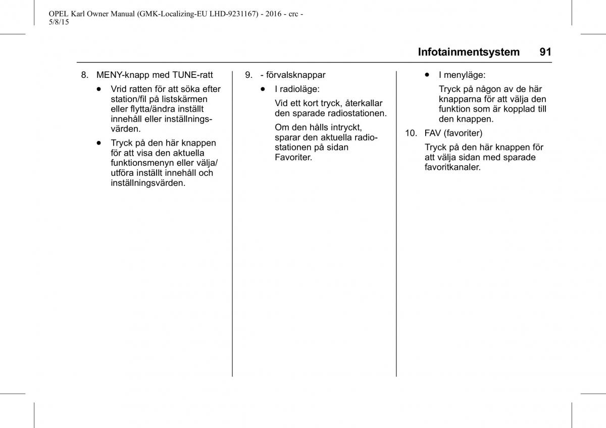 Opel Karl instruktionsbok / page 92