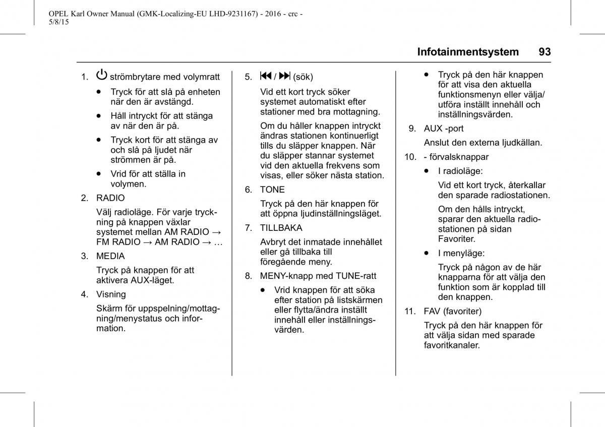 Opel Karl instruktionsbok / page 94