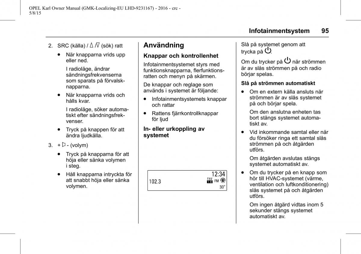 Opel Karl instruktionsbok / page 96