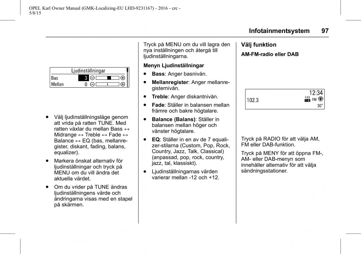 Opel Karl instruktionsbok / page 98