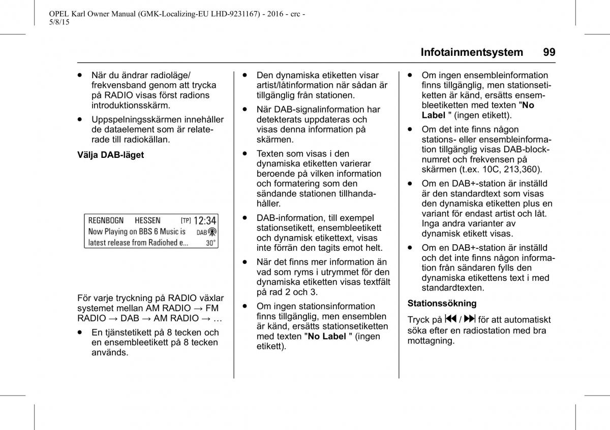 Opel Karl instruktionsbok / page 100