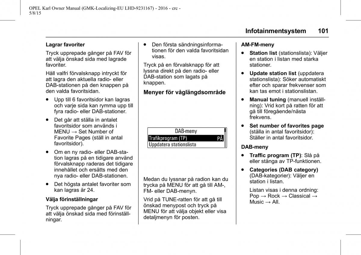 Opel Karl instruktionsbok / page 102