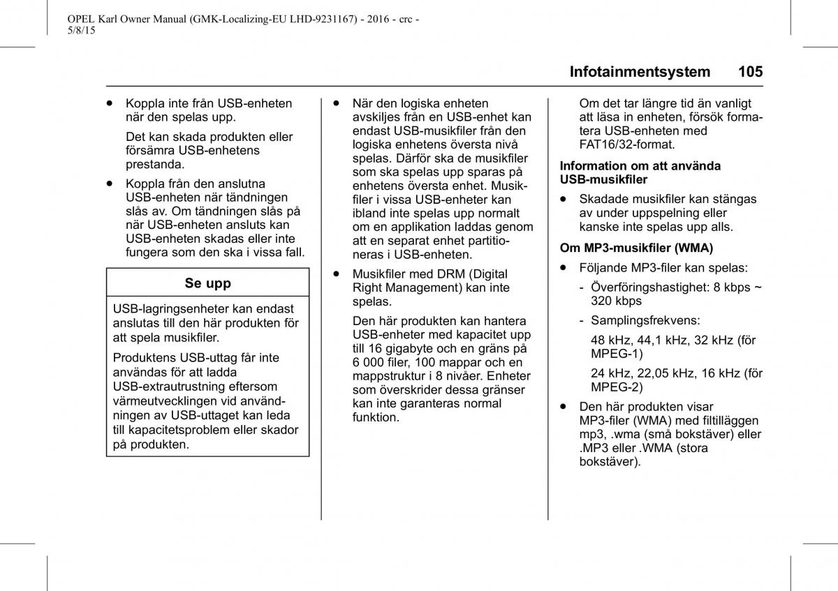 Opel Karl instruktionsbok / page 106