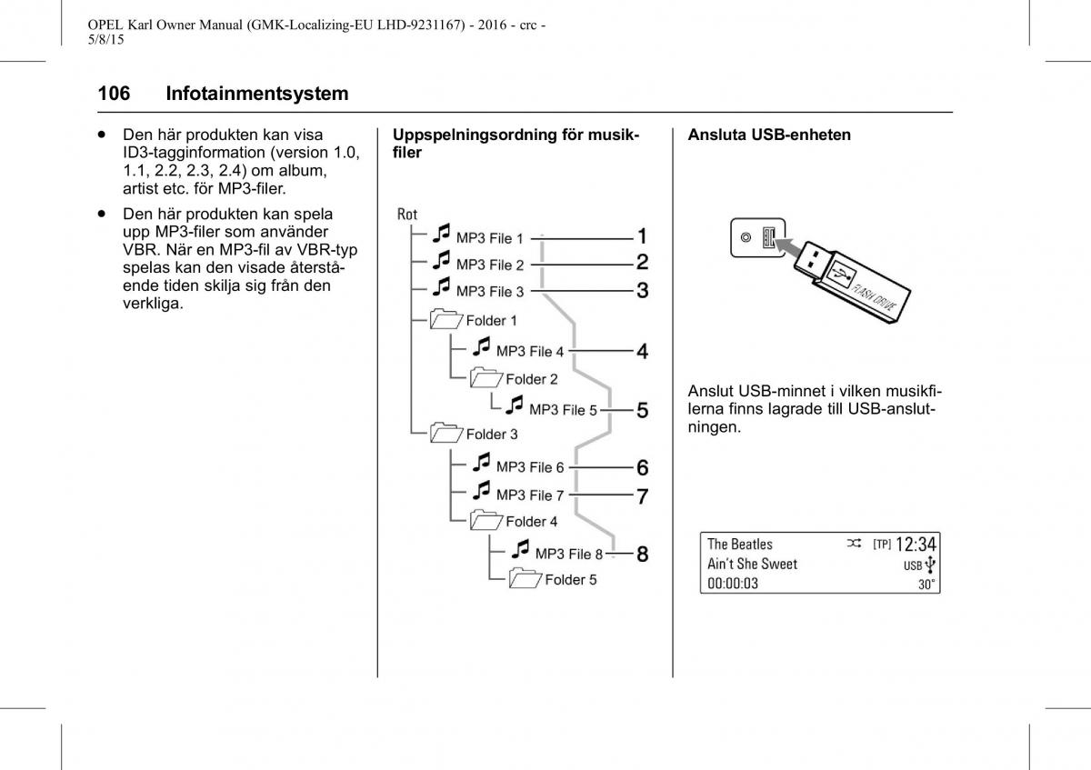 Opel Karl instruktionsbok / page 107