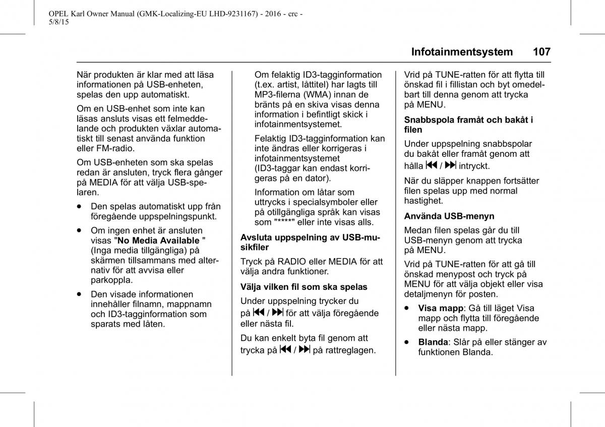 Opel Karl instruktionsbok / page 108