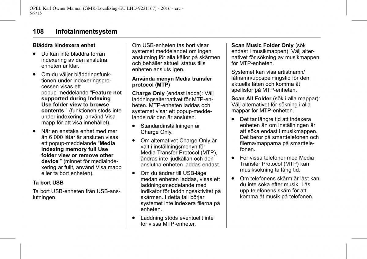 Opel Karl instruktionsbok / page 109