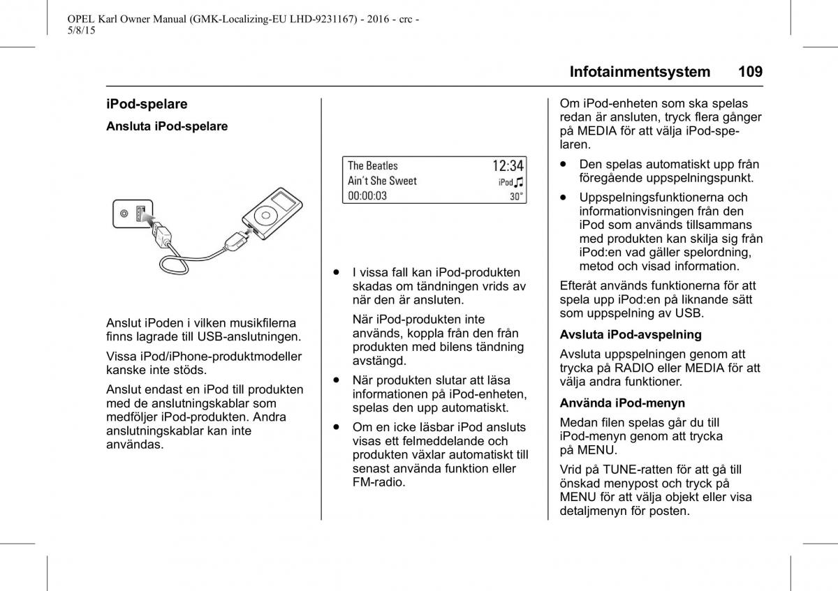 Opel Karl instruktionsbok / page 110