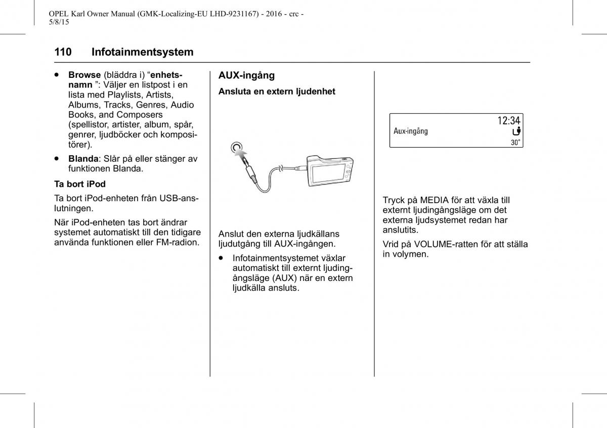 Opel Karl instruktionsbok / page 111