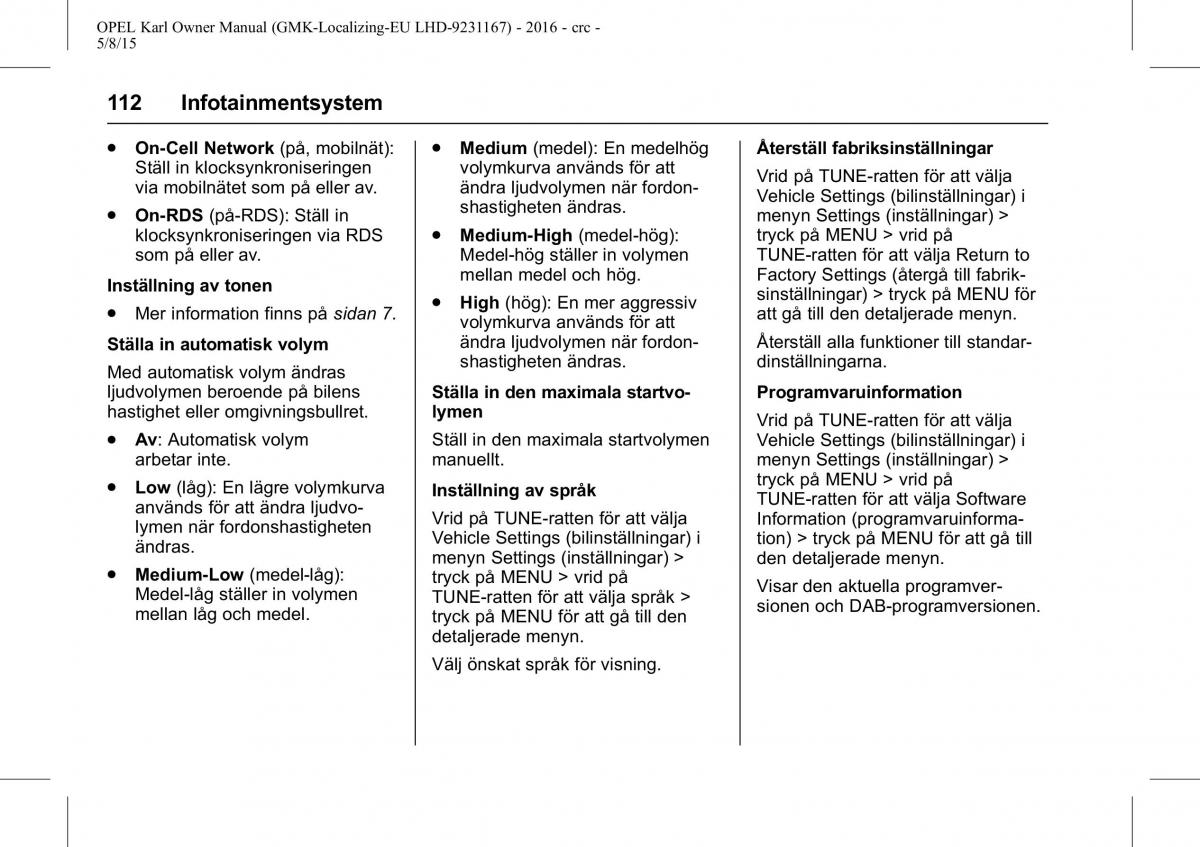 Opel Karl instruktionsbok / page 113