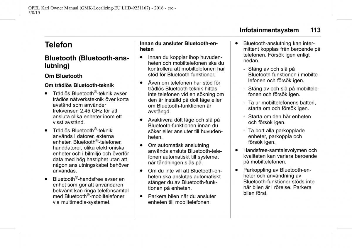 Opel Karl instruktionsbok / page 114