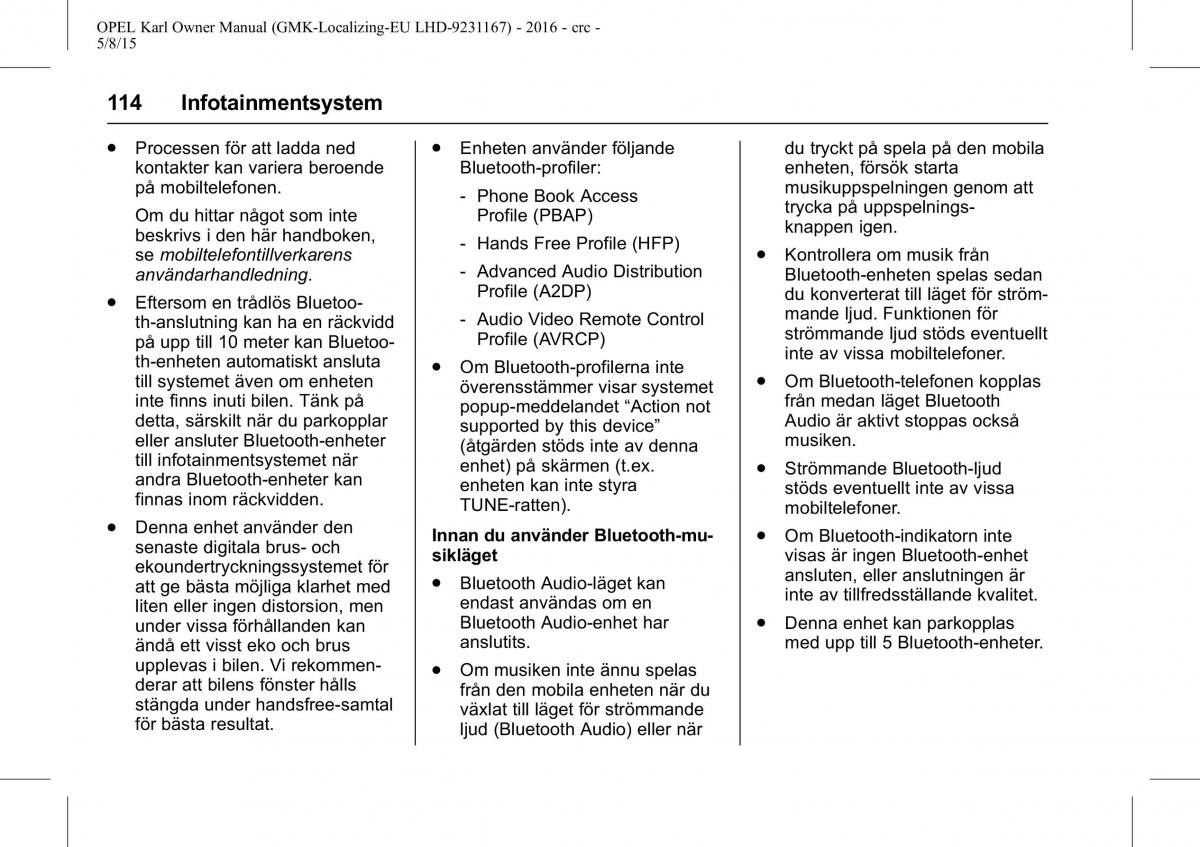 Opel Karl instruktionsbok / page 115