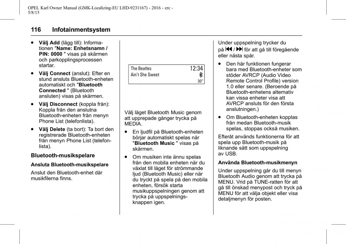 Opel Karl instruktionsbok / page 117