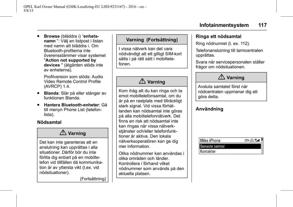 Opel Karl instruktionsbok / page 118