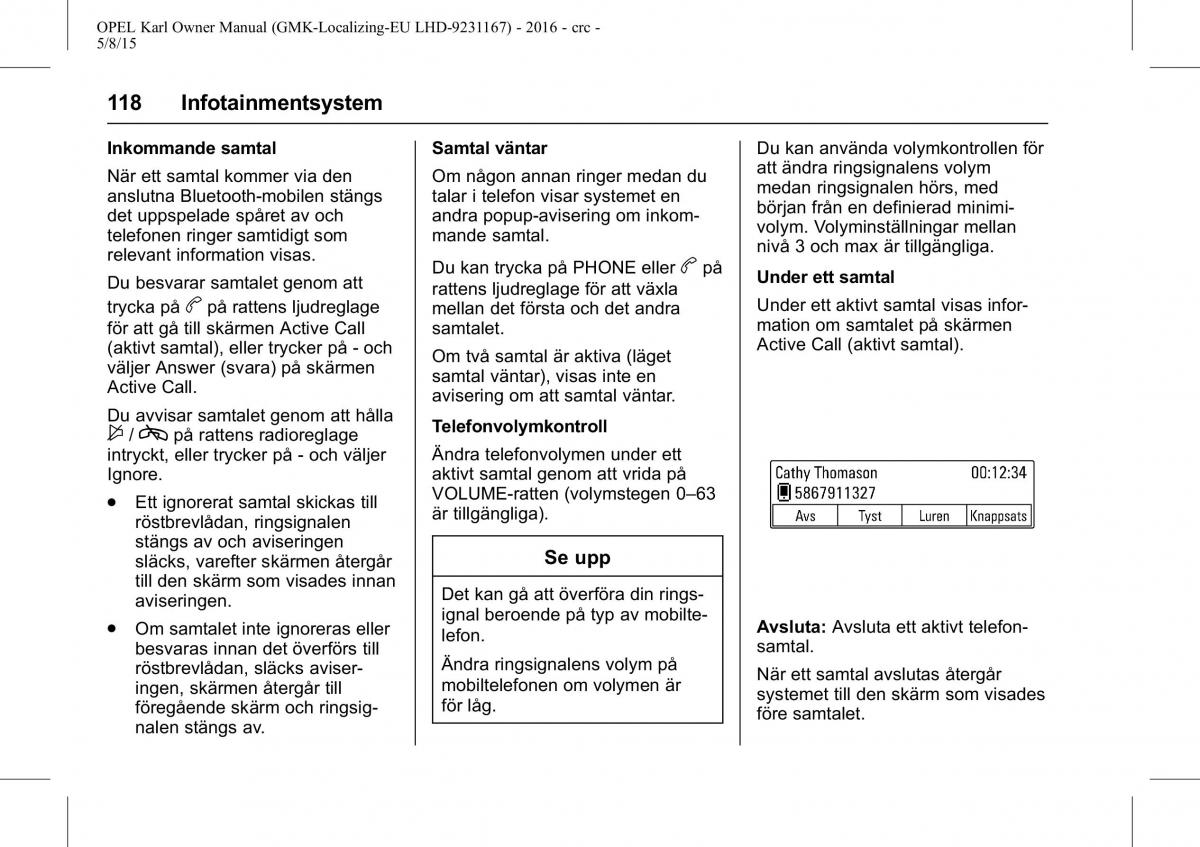 Opel Karl instruktionsbok / page 119