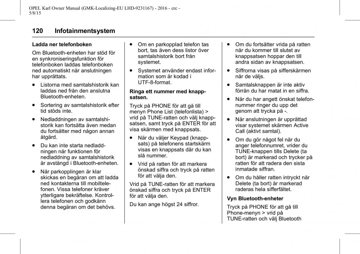 Opel Karl instruktionsbok / page 121