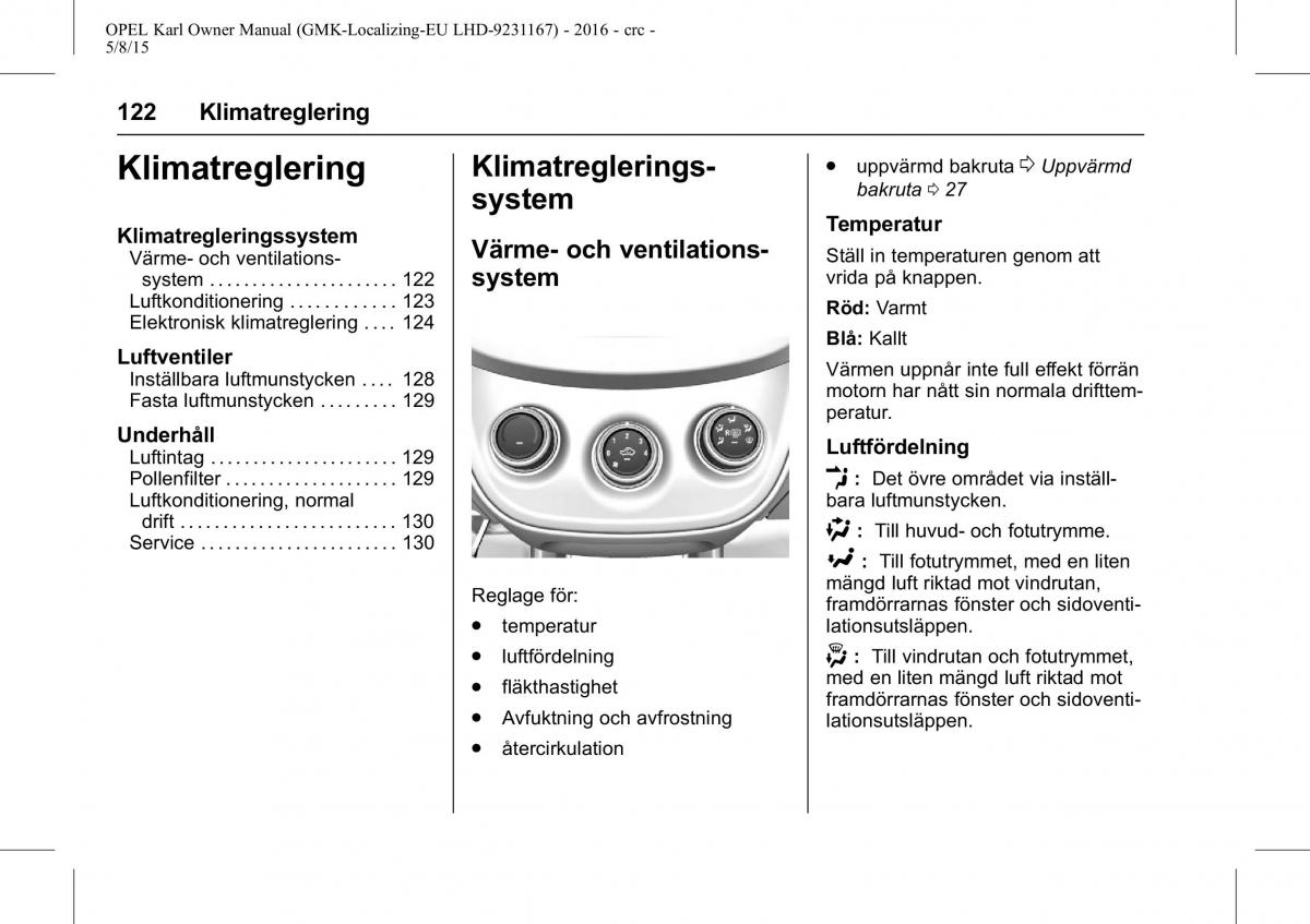 Opel Karl instruktionsbok / page 123