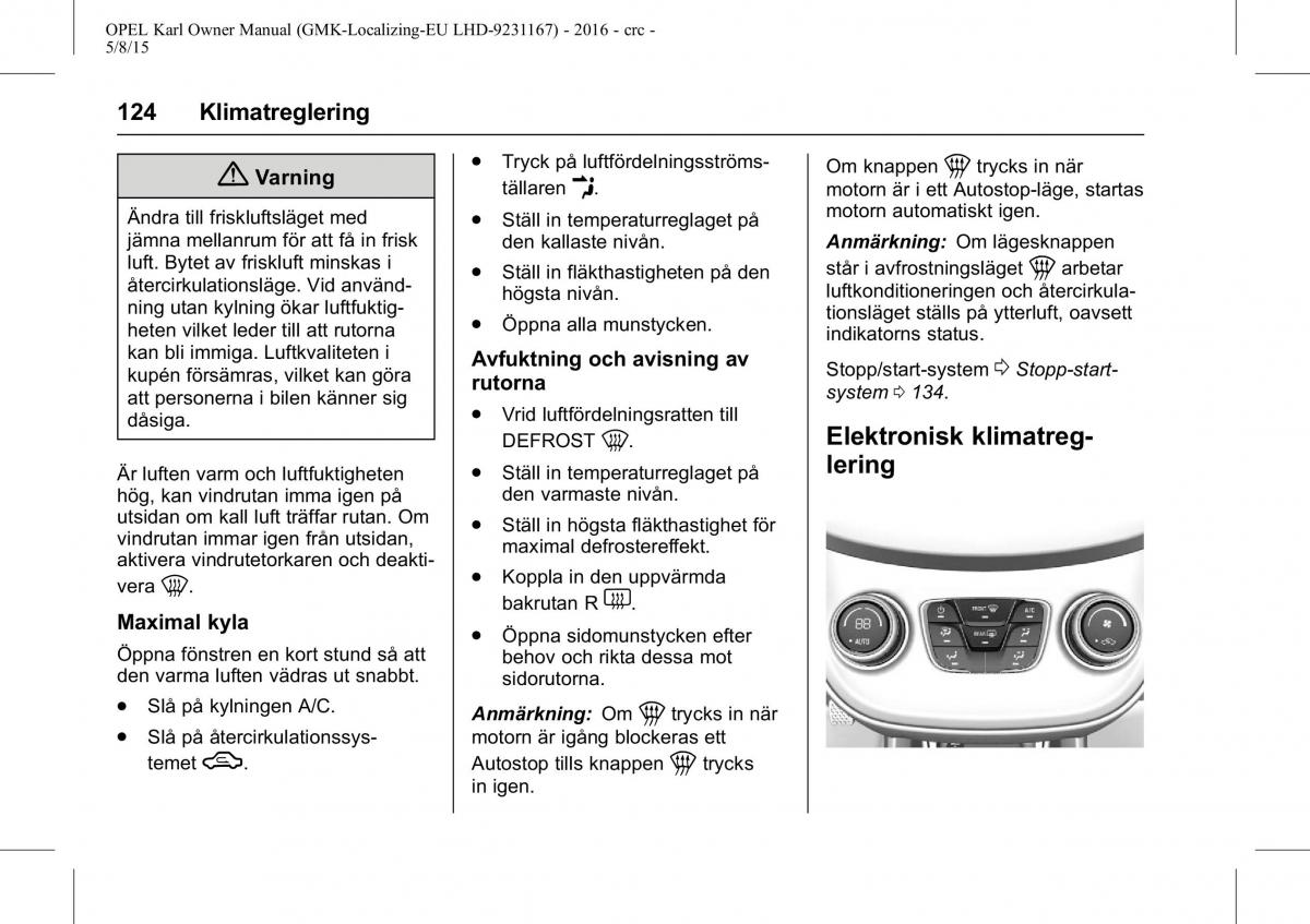 Opel Karl instruktionsbok / page 125