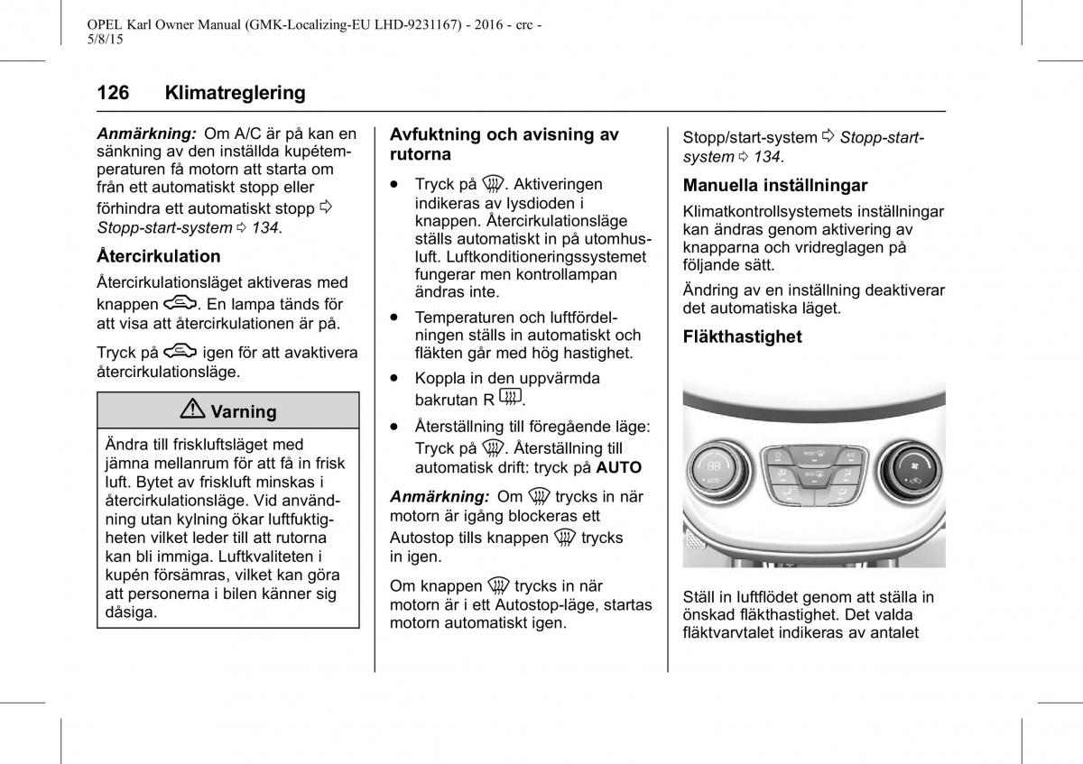 Opel Karl instruktionsbok / page 127