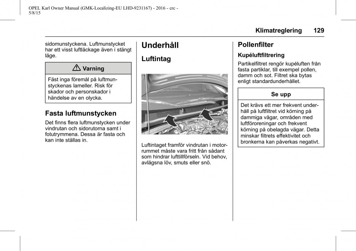 Opel Karl instruktionsbok / page 130