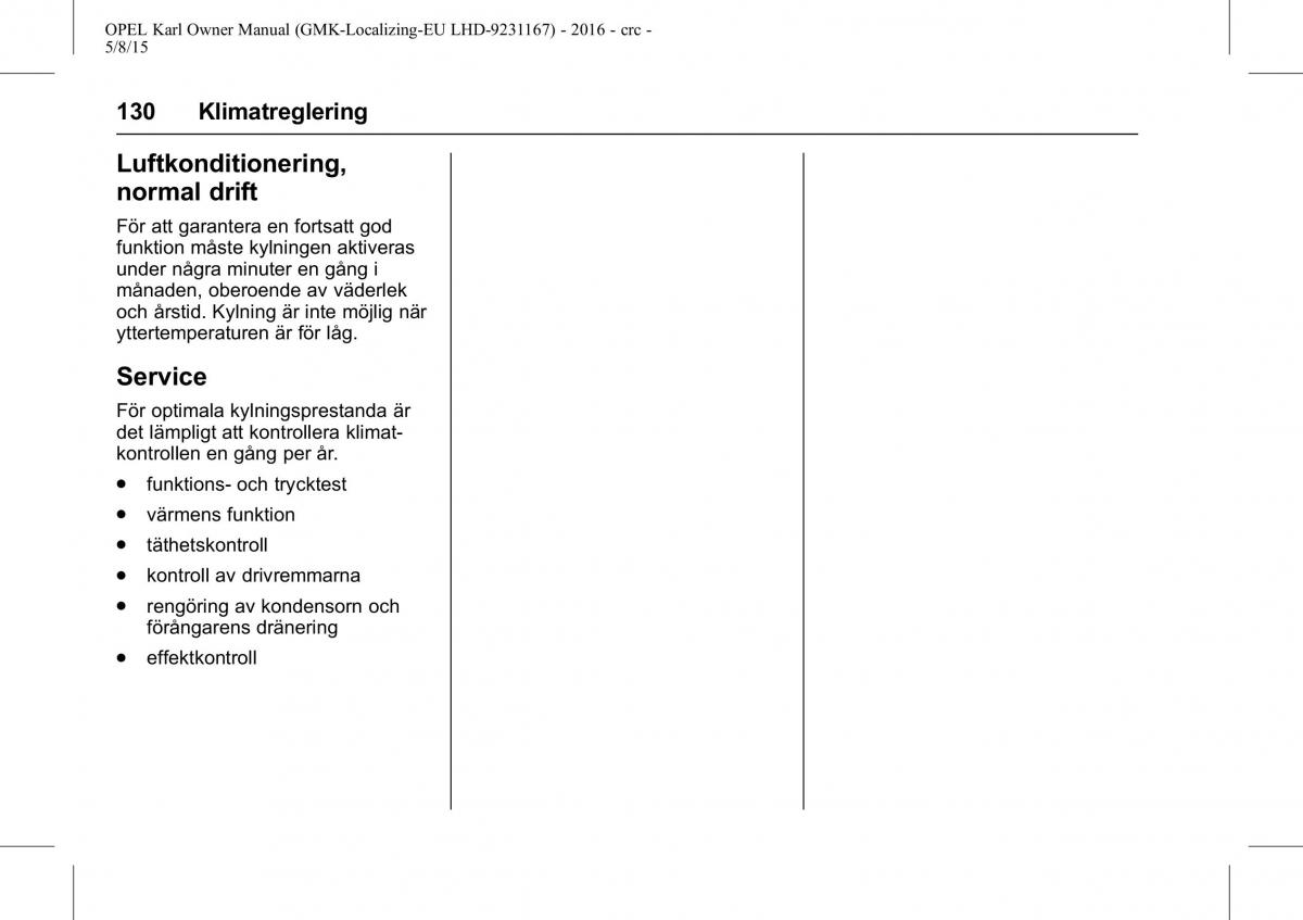 Opel Karl instruktionsbok / page 131