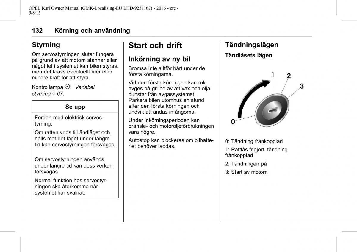 Opel Karl instruktionsbok / page 133