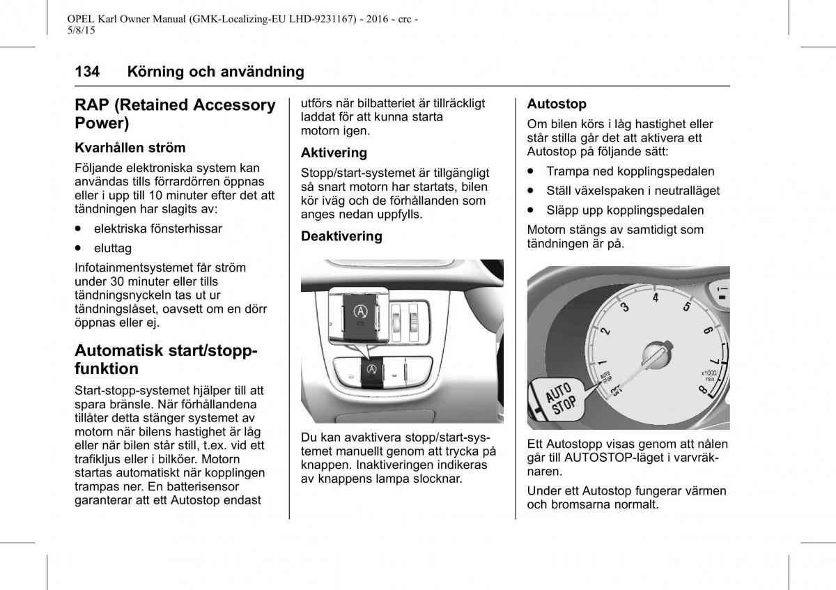 Opel Karl instruktionsbok / page 135