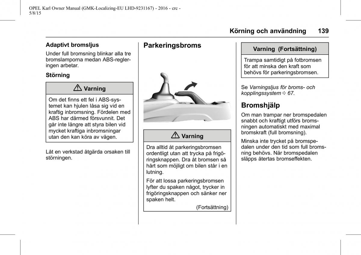 Opel Karl instruktionsbok / page 140