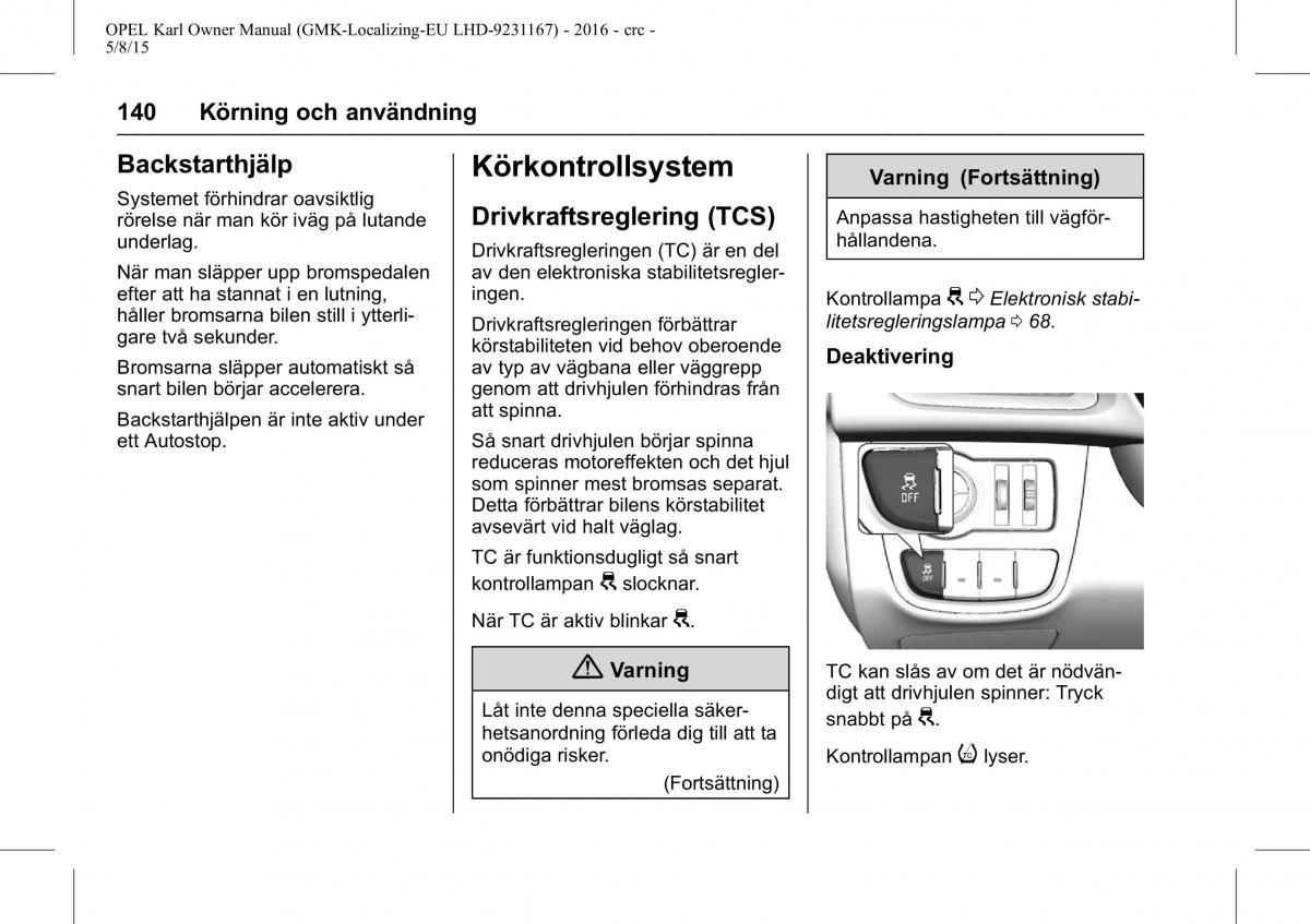 Opel Karl instruktionsbok / page 141