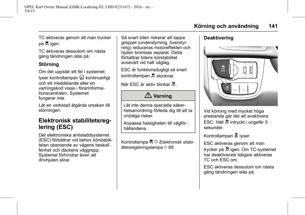 Opel Karl instruktionsbok / page 142