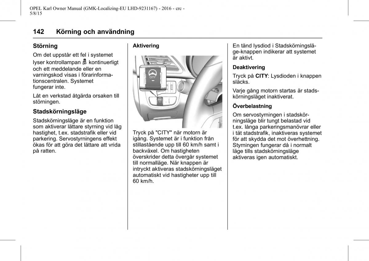 Opel Karl instruktionsbok / page 143