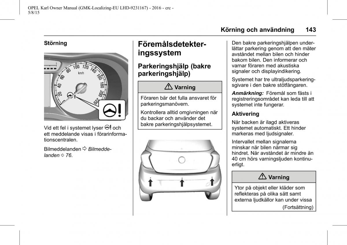 Opel Karl instruktionsbok / page 144