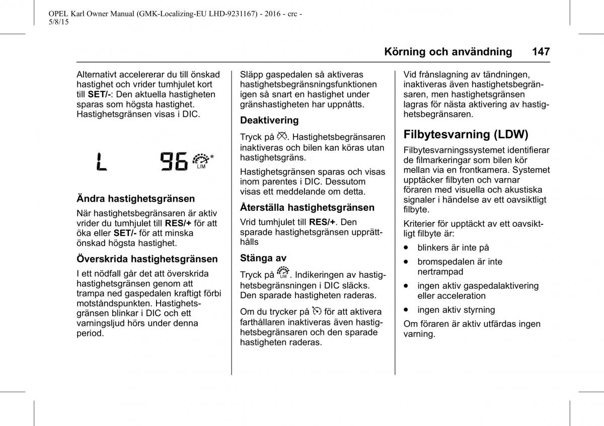 Opel Karl instruktionsbok / page 148