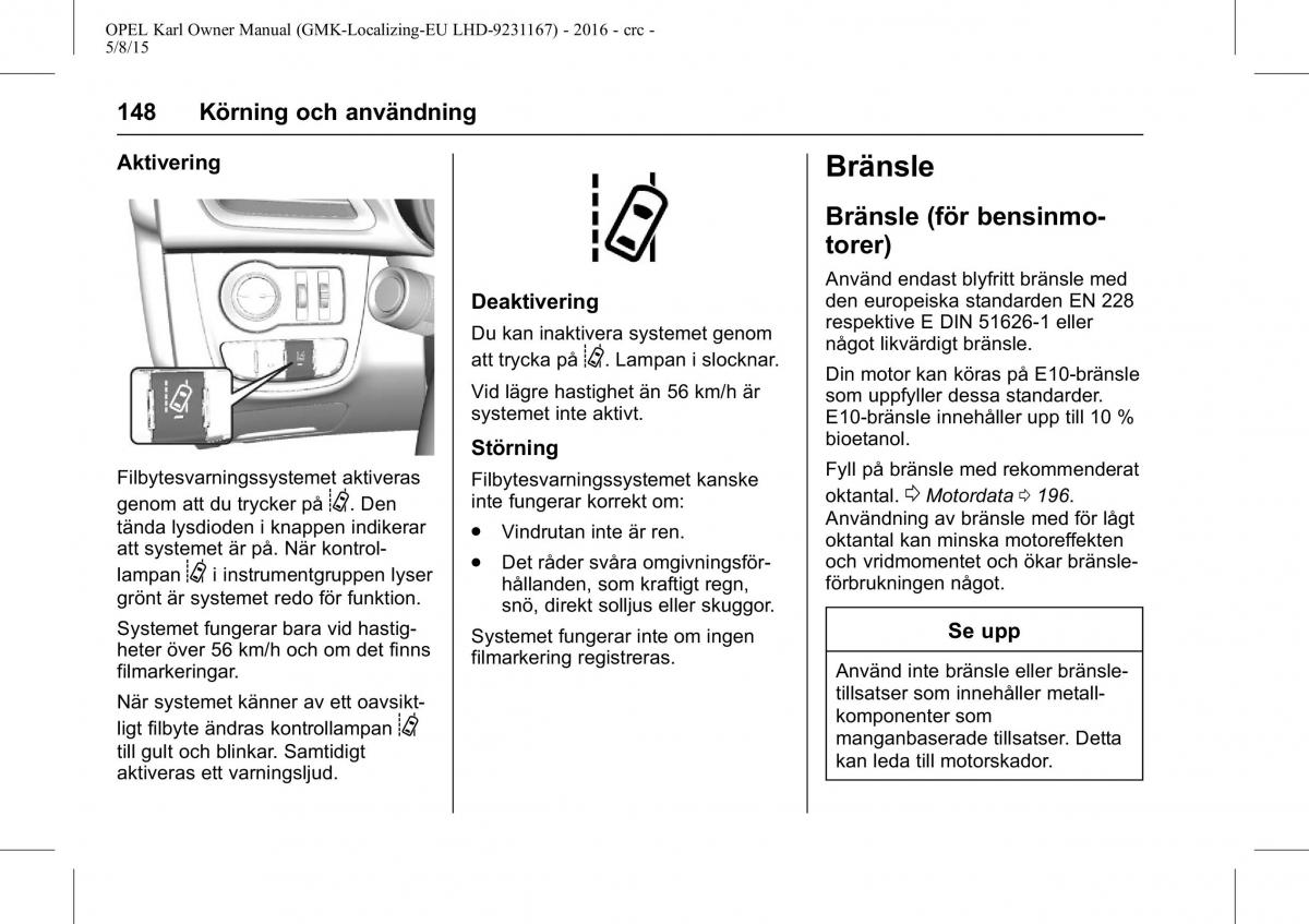 Opel Karl instruktionsbok / page 149