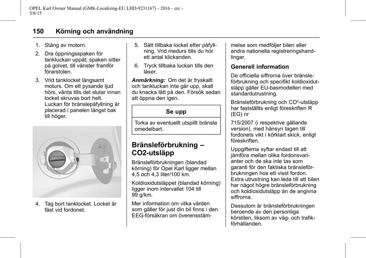 Opel Karl instruktionsbok / page 151