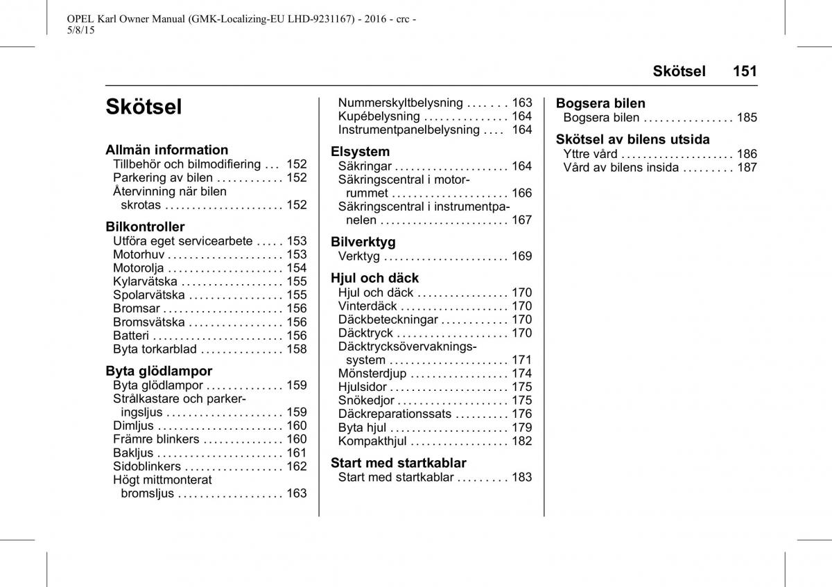 Opel Karl instruktionsbok / page 152