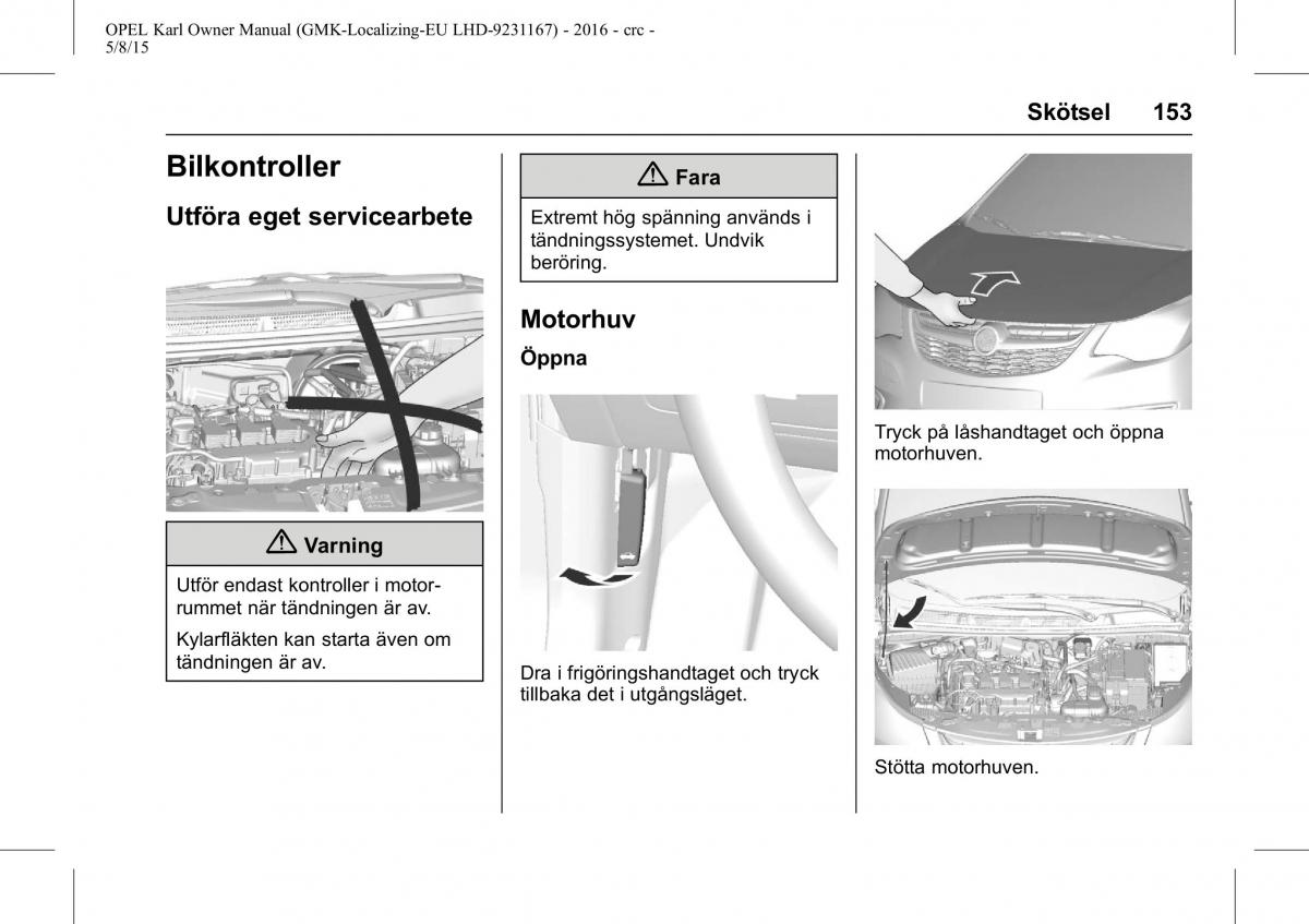 Opel Karl instruktionsbok / page 154