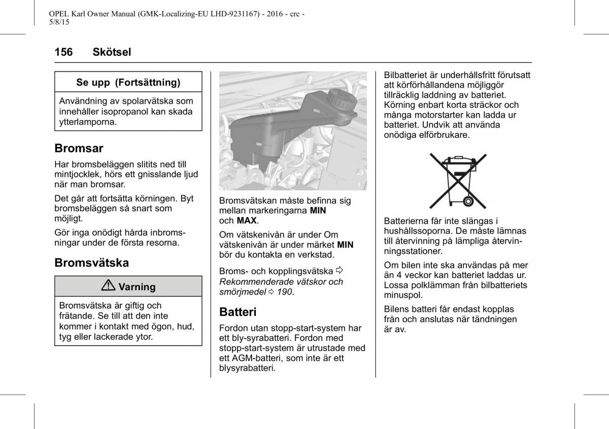 Opel Karl instruktionsbok / page 157