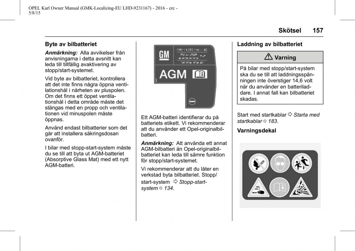 Opel Karl instruktionsbok / page 158