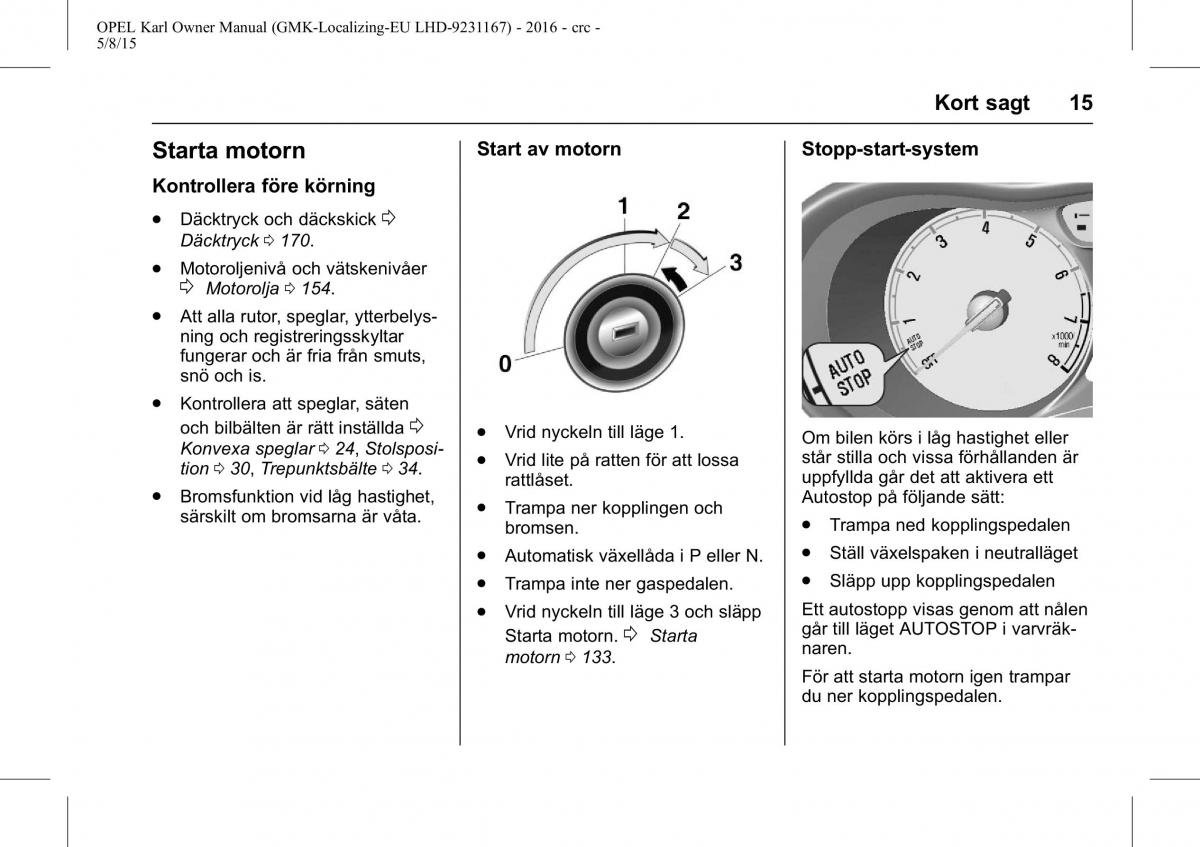 Opel Karl instruktionsbok / page 16