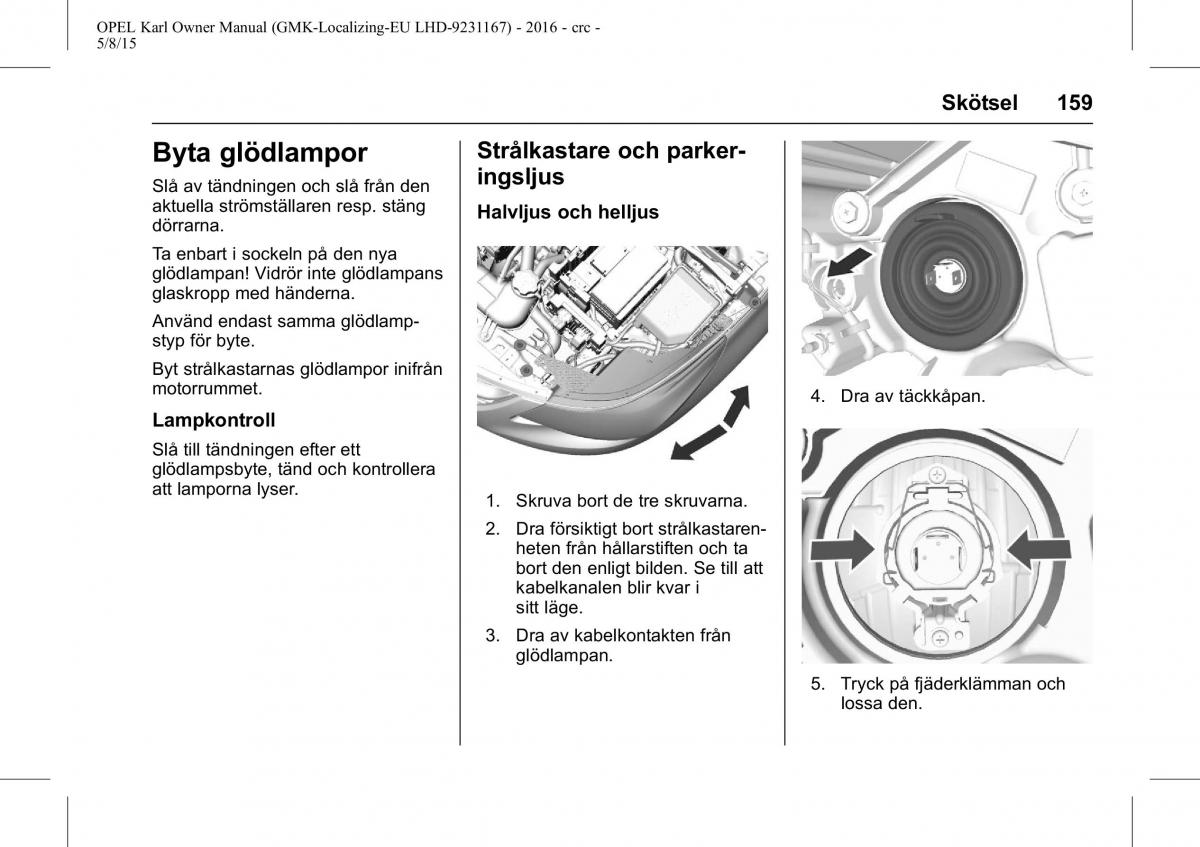 Opel Karl instruktionsbok / page 160