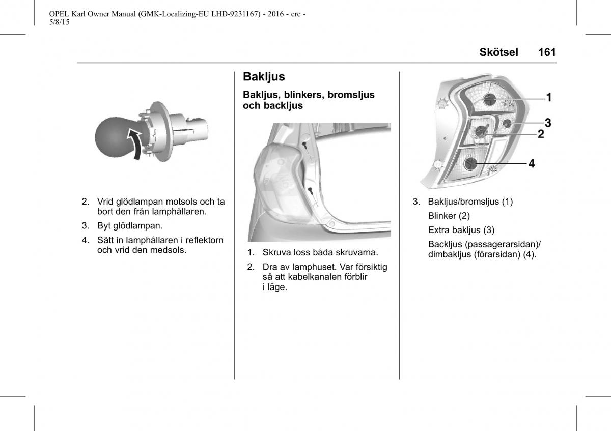 Opel Karl instruktionsbok / page 162